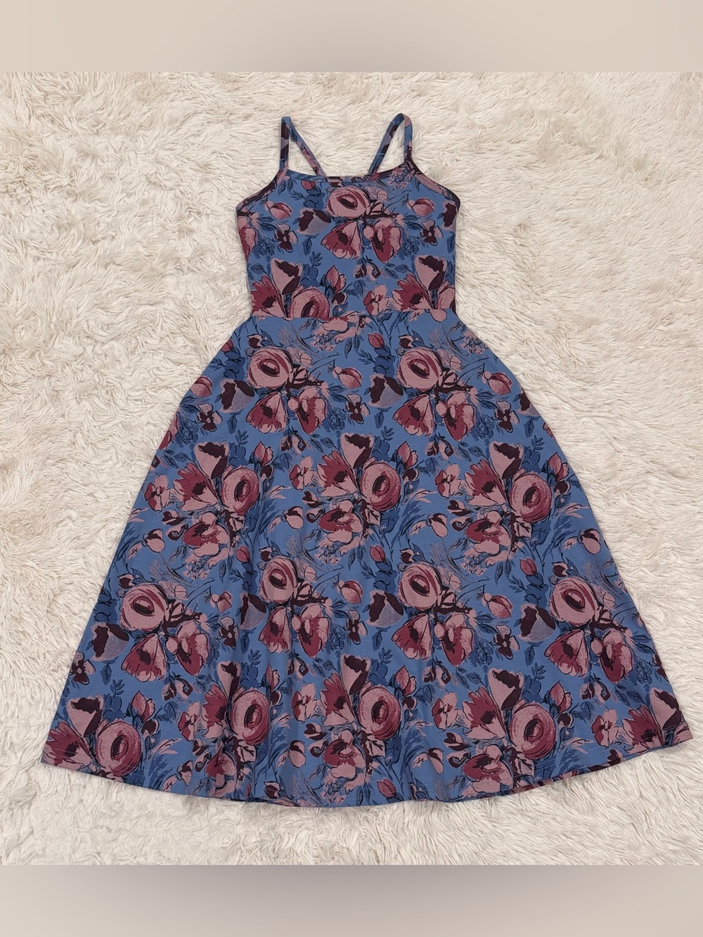 Pact Fit & Flare Midi Dress XXS Floral Gathered Joys Pockets Shelf Bra Organic